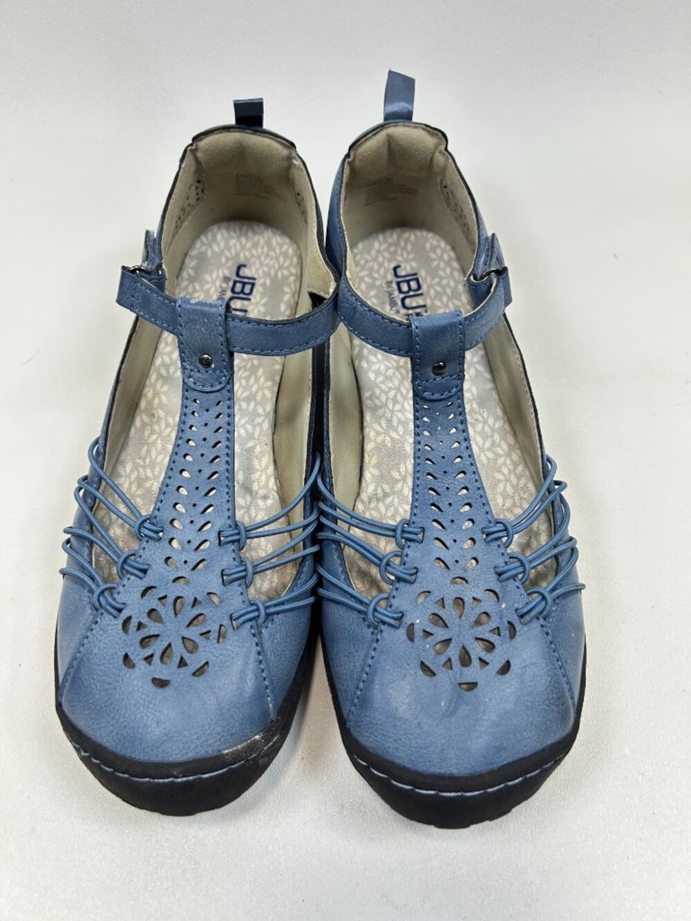 JBU by Jambu Sahara Mary Jane Flats in Light Denim w/Floral Cutouts sz 9.5W